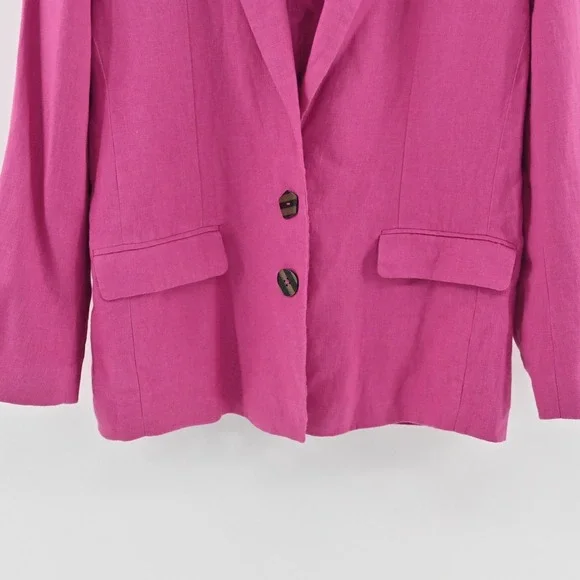 FARM RIO Womens Oversized Linen Blazer Size M Pink Single Breasted Shoulder Pads - Picture 11 of 13